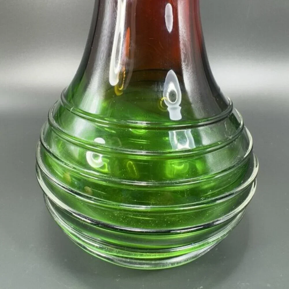 Heavy Hand Blown Glass Pitcher Vase Carafe Multicolor Applied Swirl Glass‎ Decor